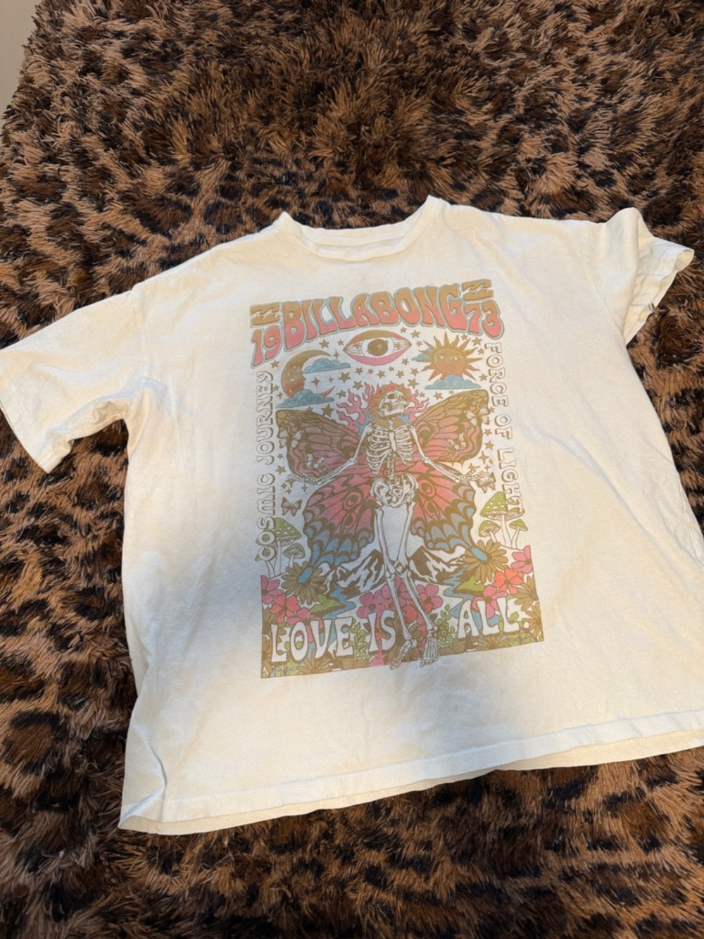 Billabong White Graphic Tee - 'Love Is All' Butterfly Print